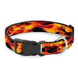 Buckle-down Plastic Clip Collar - Flames Vivid Black-orange 