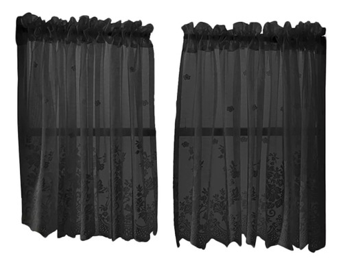 Cortina Para Ventana Bordada Voile Sheer Curer Valance Tiers