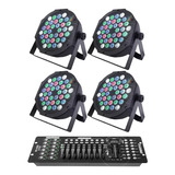 Kit 4 Refletor Canhão Led Slim 36 Leds 3w Rgbw + Mesa Dmx192 110/220v