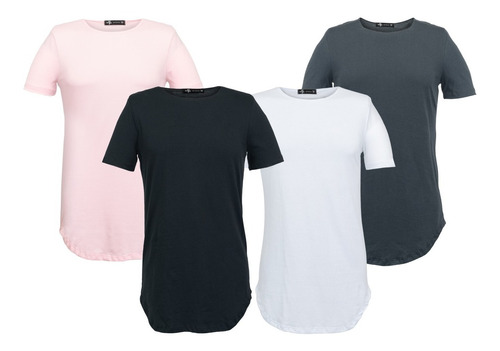 Kit 4 Camisetas Camisa Blusa Long Line Kfw Masculina Atacado