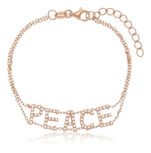 Pulseira Prata Banho Ouro Rose Peace