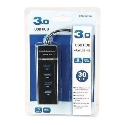 Hub 4 Multi Puertos Usb 3.0 Luz Led Cable 30cm Windows Mac