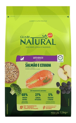 Ração Gatos Adultos Guabi Natural Salmão E Cevada 7,5kg