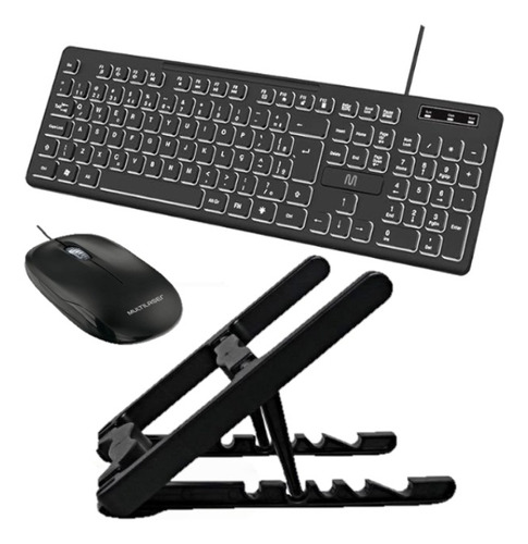 Kit Teclado E Mouse Com Fio Multi - Tc268 + Suporte Notebook