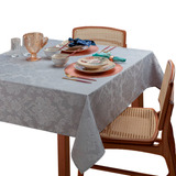 Toalha De Mesa Jacquard Retangular Casa Laura Enxovais Glamour Premium 8 Lugares Cinza