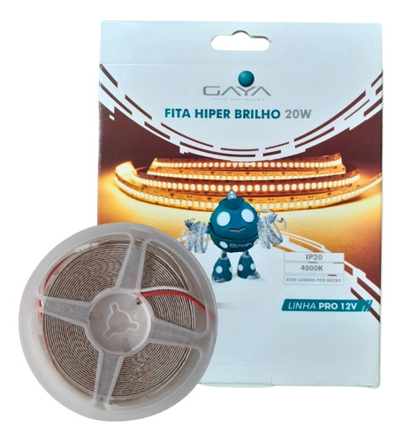 20m Fita Led Hiper Brilho 12v 20w 4000k + 4 Fonte 10a Gaya