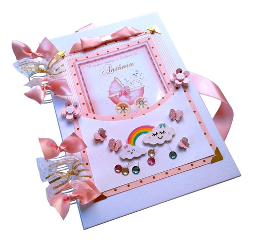 Álbum Bebê Personalizado Scrapbook Nuvem Chuva Amor Benção 