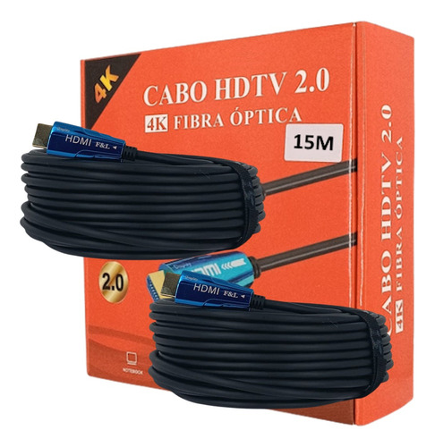 Kit Com 2 Cabos Hdmi 2.0 De Fibra Óptica 4k 15 Metros 