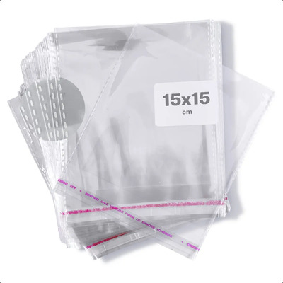 Grupo Carnavallia 100 Bolsas Celofán 15x15 Cm Transparente Pegamento Adhesivo Color Blanco | Meses sin interés