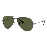 Anteojos De Sol Polarizados Ray-ban Aviator Classic Large Con Marco De Metal Color Polished Gunmetal, Lente Green De Cristal Clásica, Varilla Polished Gunmetal De Metal - Rb3025