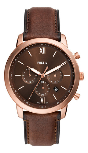 Reloj Fossil Hombre Neutra De Piel Chrono Color De La Correa Marrón Color Del Bisel Oro Rosado Color Del Fondo Marrón