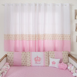 Cortina Voal Quarto De Bebe Princesa Coroa Rosa 