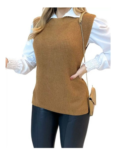 Blusa Colete Feminino Tricot Moda Inverno Sem Manga Basico