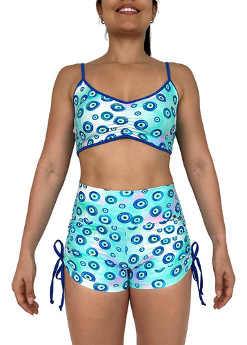 Conjunto Fitness Short Bermuda E Top Oncinha Franzido 