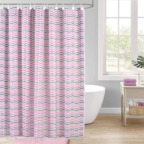 Cortina De Baño Premium Estampada + Protector + Ganchos