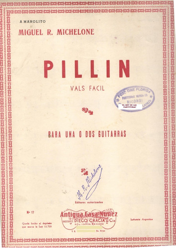 Partitura Del Vals Pillín Para Una O Dos Guitarras Michelone