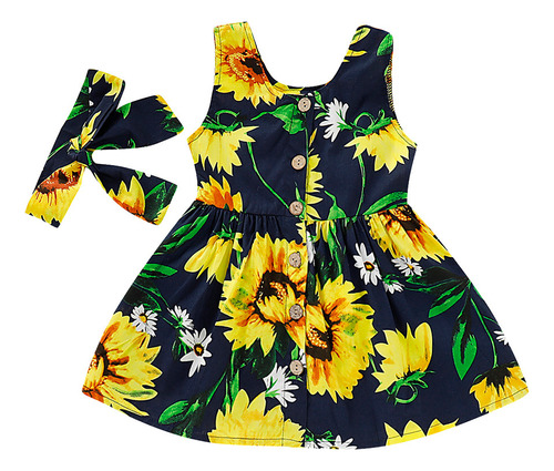 Vestido Sin Mangas Con Estampado De Girasoles Para Niñas Y T