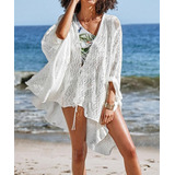 Blusa Saída De Praia Trico Branca Laços Plus Size Elegante 