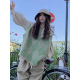 Chalecos De Suéter Para Mujer, Color Verde, Ins Endy, Tejido