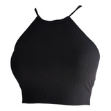 Top Halter Mujer Con Espalda Descubierta Y Cintilla Cruzada