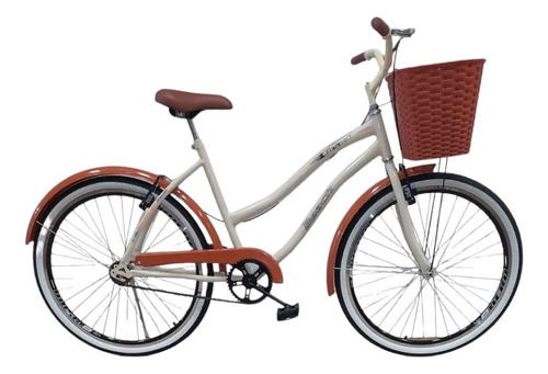 Bicicleta Aro 26 Retro Beach Feminina  Cesta Plastica Marrom