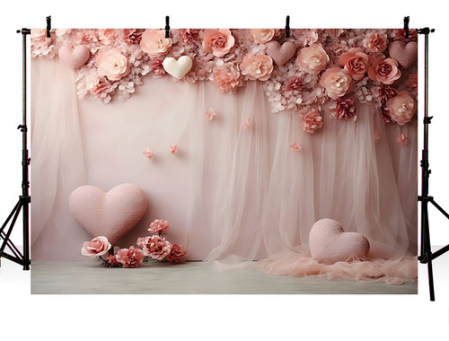 Fondo De Foto De San Valentín Con Corazones De Flores Rosas