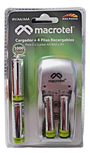 Cargador + 4 Pilas Recargables 2aa Y 2aaa Macrotel Mw-338