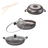 Panela Premium Wok Antiaderente Com Tampa De Vidro 32cm