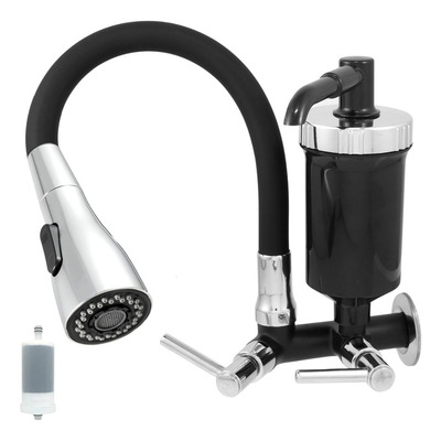 Torneira Cozinha Com Filtro Pia Gourmet Flexivel + 1 Refil Acabamento Cromado Cor Preto