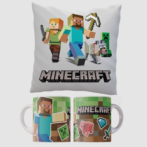 Almohada 40x40 Y Taza De Videojuegos, Craft Roblox Free Fire