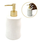 Porta Sabonete Liquido De Ceramica Branco Pump Dourado Luxo