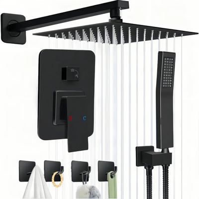 Regadera Cuadrada Negra Lujo Lluvia Kit Monomando Y Telefono Color Negro para Baño de Ducha Mumian | Envío gratis