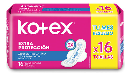 Toallas Femenina Kotex Normal Con Alas X 16 Un