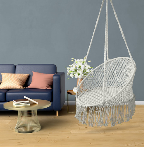 Silla Hamaca Columpio Redondo Macramé Natural Soporta 120kg