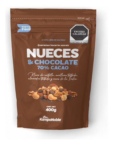 Premium Mix Nueces & Chocolate 70% Cacao 400g Sin Sal