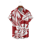 K Camisa Hawaiana Unisex Con Forma Hoja Palma Blanca Y R