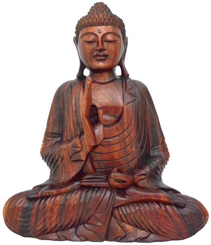 Escultura Buda Decorativo Madeira Estátua Decoração - 63cm