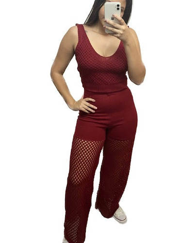 Conjunto Feminino Regata E Calça Pantalona Rendado Festas