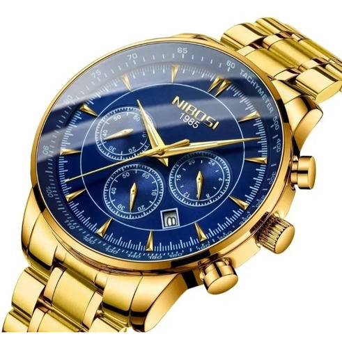 Relógio Masculino Nibosi 2351 À Prova Dágua Dourado Luxo