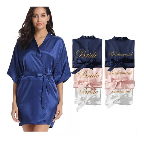 Batas Para Novias Bordada Suave Pijamas Dama Satin Camisón