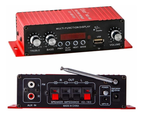 Amplificador Potencia Usb Bt Aux Med/bass 2x20w 12v Lxa025