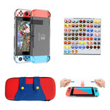 Estuche Mario Overol+ Acrilico+vidrio+grips Nintendo Switch 