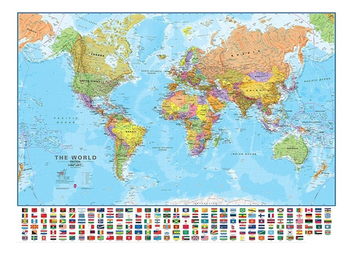  Mapa Mundi ( 100 Mt X 70 Cm ) Con O Sin Banderas De Países