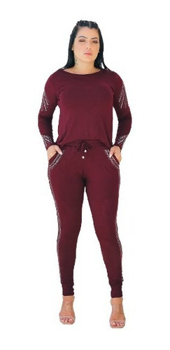 Conjunto Feminino Estilo Moletom  Inverno Ilhós Blusa Frio