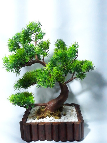 Bonsai Artificial Árvore  Pinheiro  Vaso Madeira