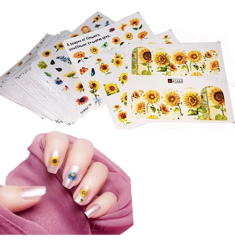 Girasol Stickers Para Uñas Set Flor Verano Pegatinas 36pcs