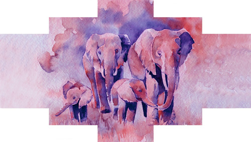 Cuadro Poliptico 150x80 Elefantes Arte Bastidor De Madera.