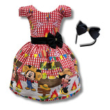 Vestido Infantil Festa Junina Xadrez Vermelho Mickey  Minnie