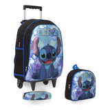 Kit Mochila Infantil De Rodinha Stitch Resistente Lançamento