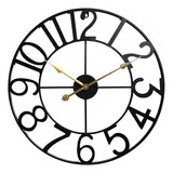 Reloj De Pared Números Arábigos 60cm Negro Manecillas Dorada